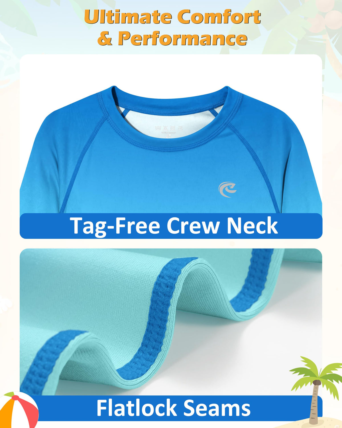 Boys UPF 50+ Swim Shirt Long Sleeve, 1 or 2 Pack UV Sun Protection Rash Guard, Youth Kids SPF Water Shirts for Beach Surf