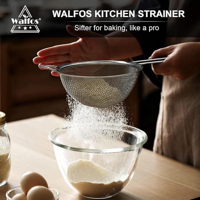 Walfos Fine Mesh Strainer Set of 3, Stainless Steel Wire Strainers