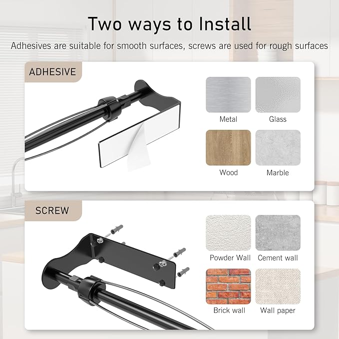 SetSail Paper Towel Holder Under Cabinet Easy Tear Wall Mount Self-Adhesive or Drilled for Kitchen Bathroom Black 2 Packs