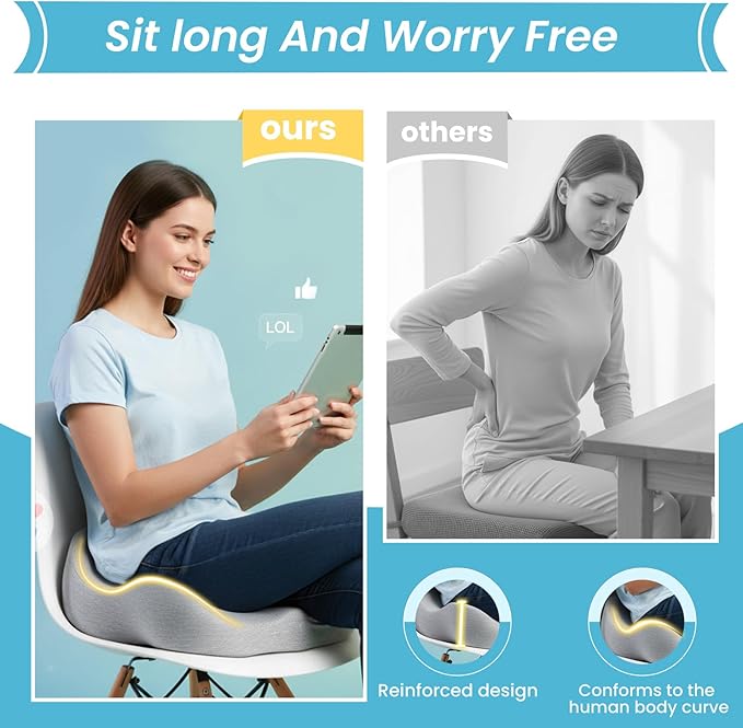 Memory Foam Seat Cushion，Ergonomic Office Chair Cushion，Coccyx Cushion for Tailbone Pain Relief Butt Pillow for Long Sitting，Suitable for Gaming Chair Car Seat Wheelchair