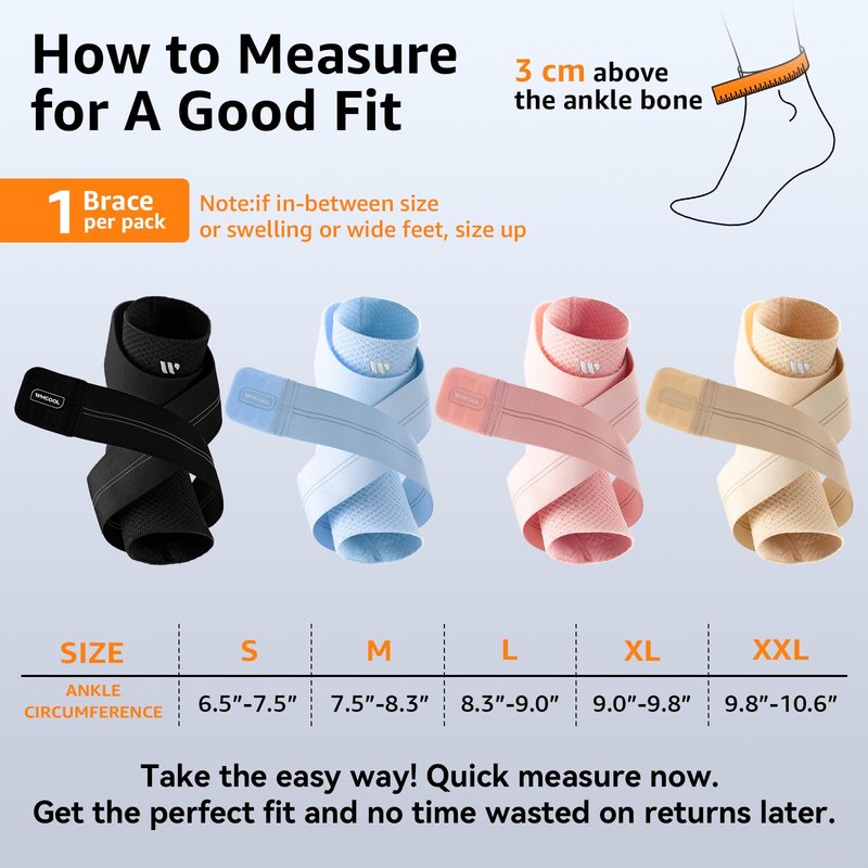 WHCOOL Flat Knitting Ankle Brace For Women&Men, 7-Zone Dynamic Compression Sleeve w/Flex Strap,Foot Support For Sports, Sprained Ankle, Achilles Tendonitis, Plantar Fasciitis Relief(Pack of1)L, Black