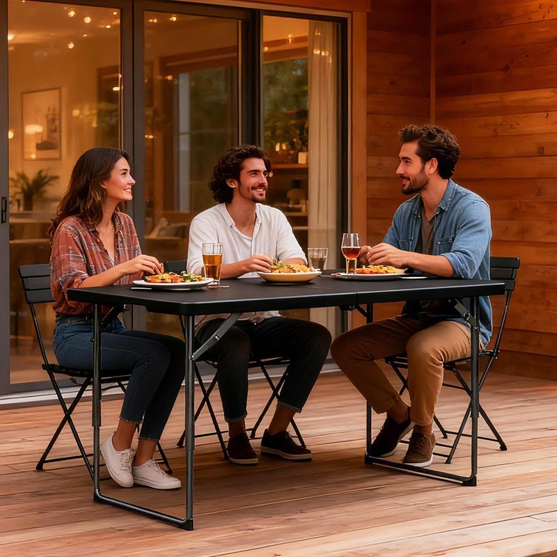 MAKE CHANGES Folding Table 4FT Heavy Duty Plastic Table with Handle, Foldable&Portable, Fold-in-Half Utility Tables for Outdoor, Dining, Wedding, Events, Indoor, Picnic, Camping, Party, Black