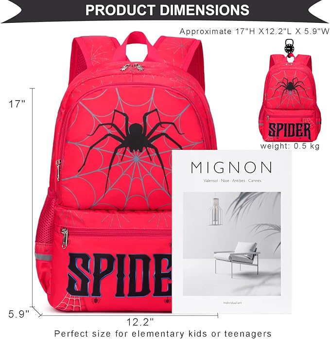 DSIUE Kids School Backpack Boys Spider Bookbag with Lunch Box Set, Kids Backpack for Kindergarten Elementary Middle School, Red