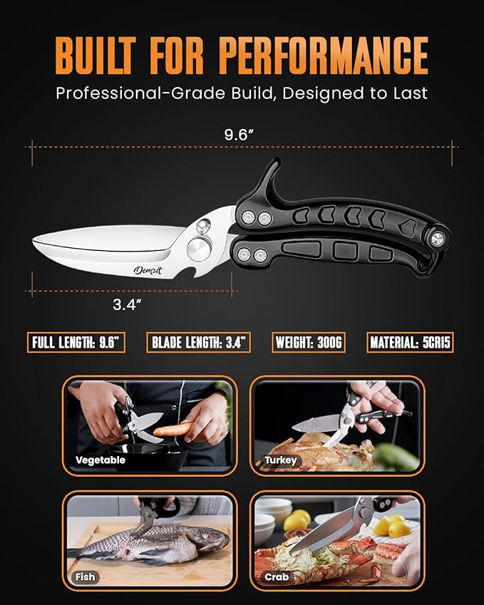 Poultry Shears Heavy Duty Professional, Kitchen Shears for Poultry,Turkey, Chicken & Bone Cutting, Multi-purpose kitchen Scissors Spring-Loaded, Dishwasher Safe, Meat Shear with Non-Slip Handle, Black