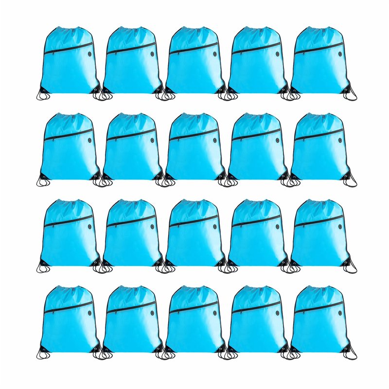 Lightweight Drawstring Backpack with 2 Compartments, Zip Pocket ECO Cinch Bags for Gym Travel, for Men Women (20, Blue)