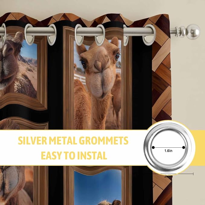 2 Panel Kitchen Cafe Curtains, Desert Camels Sunlight Filtering Nature Air