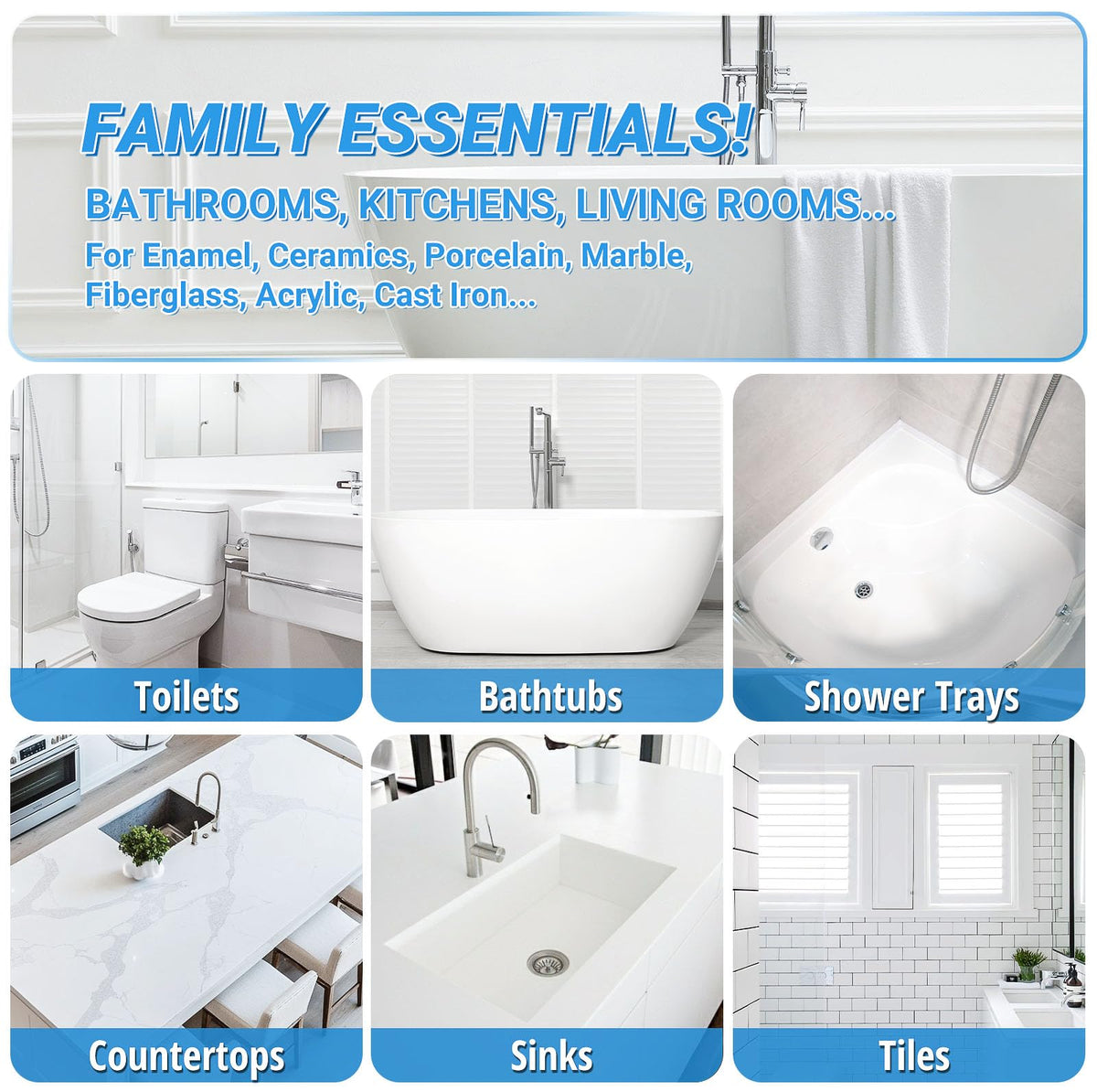 Bathtub Repair Kit 4.94oz (Color Match), TUFINEIN Porcelain Repair Kit for Fiberglass, Enamel, Ceramic, Acrylic Repair and Fix Chips, Cracks, Scratches, Holes on Tub/Tile/Sink/Shower Tray/Shower