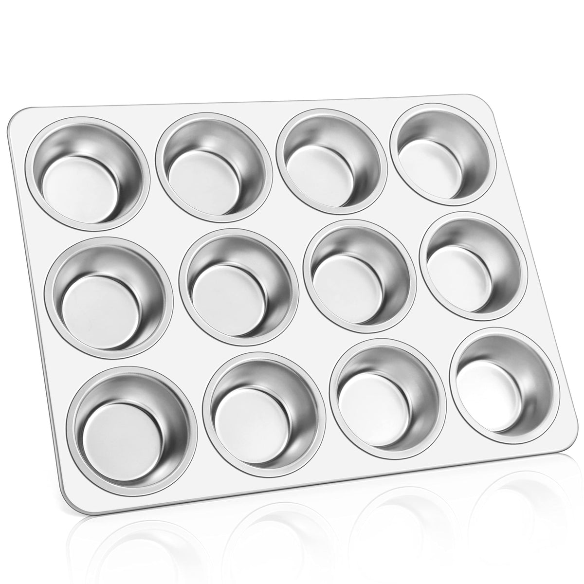 E-far 12-Cup Muffin Pan Set of 4, Stainless Steel Cupcake Pan for Oven