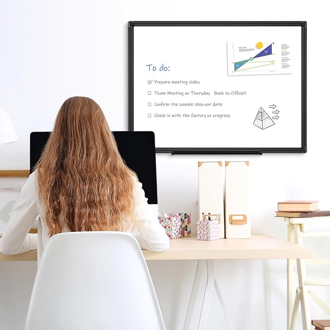 Double Sided Magnetic White Board，36"x24" Dry Erase Whiteboard for Wall with Black Aluminum Frame Presentation Board for School, Office and Home