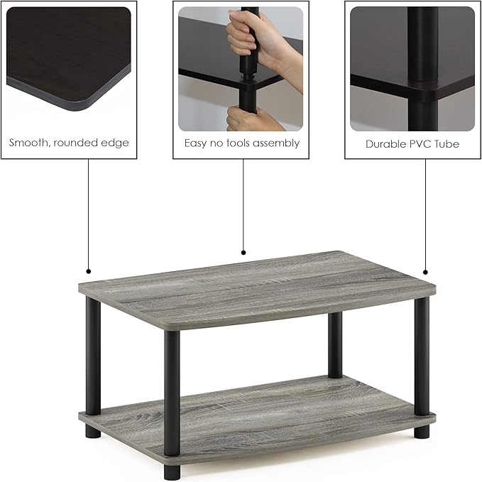 Furinno TURN-N-TUBE TV Riser Stand, 2-Tier Small Elevated No Tools TV Stand, TV Console for TV up to 32 inch, 15.8 x 23.8 x 11, for Living Room, Bedroom, Oak Grey