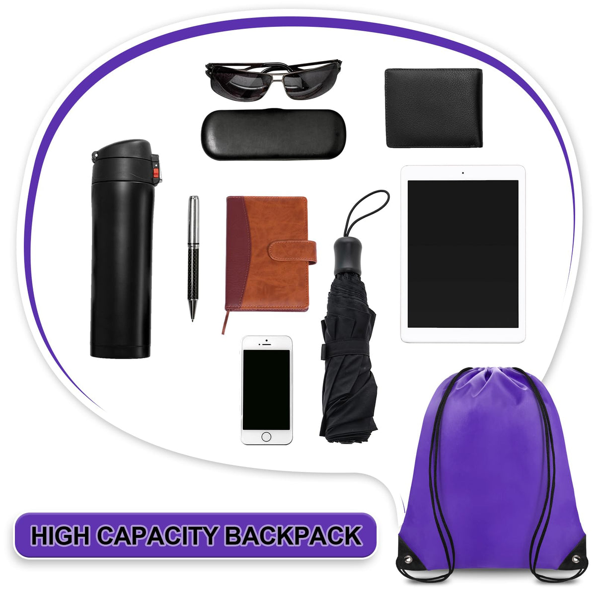 Grneric Drawstring Backpack Bulk 70Pcs String Backpack Drawstring Bags Cinch Bag Sackpack for Men Women Gym(Purple)