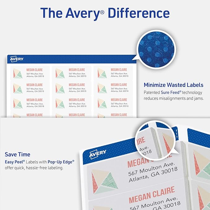 Avery Printable Address Labels, Sure Feed Technology, 1" x 2-5/8", Matte Clear, Laser Printable, 1,500 Blank Labels per Pack, Great for Mailing, Branding, and More (5-Pack of 5660)