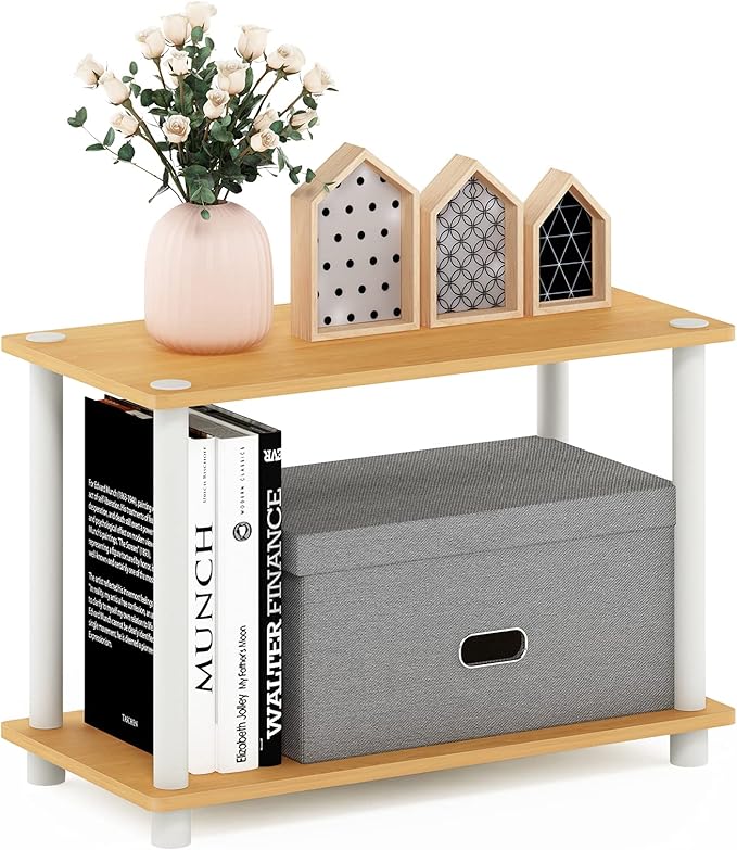 Furinno Turn-N 2-Tier No Tools Tube Shelf/End Table, Single, Beech/White (Pack of 4)