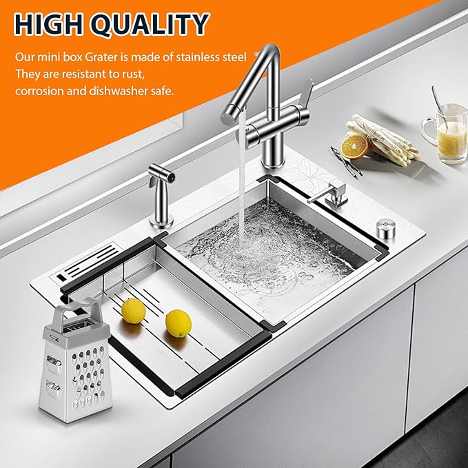 ElevateTech Mini Cheese Grater, 3 Pcs Stainless Steel Box Grater with Handle Professional Cheese Slicer Graters for Kitchen Slicer Cheeses Gingers Vegetable Dishwasher Safe (White, Grey, Black)