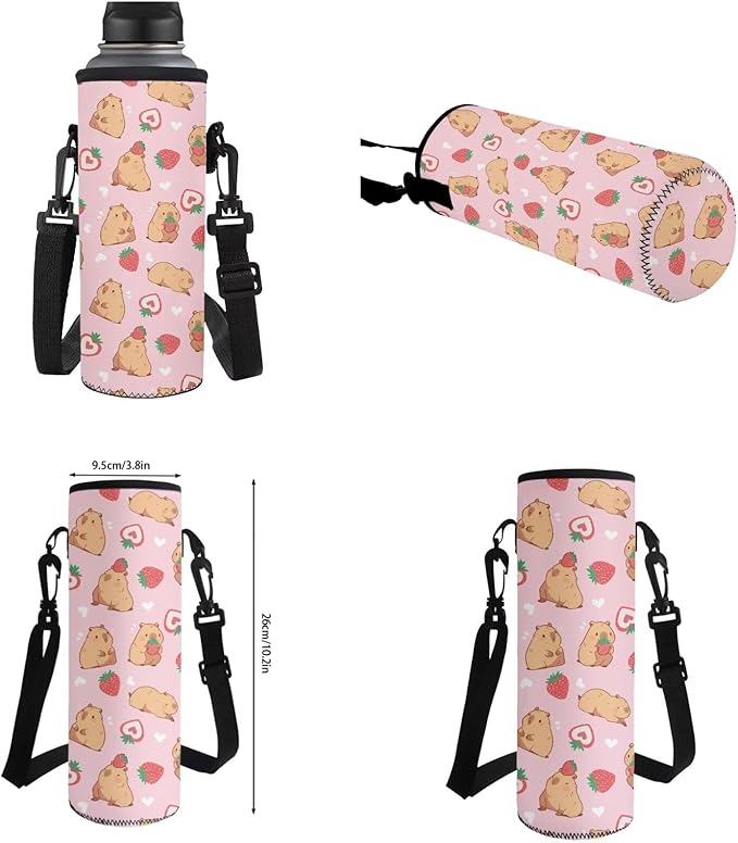 Kids School Bag Set Strawberry Capybara Backpack for Girls Schoolbag Set with Lunchbox Pencil Case Water Bottle Sleeve Elementary Preschool Kindergarten Bookbag 4 IN 1