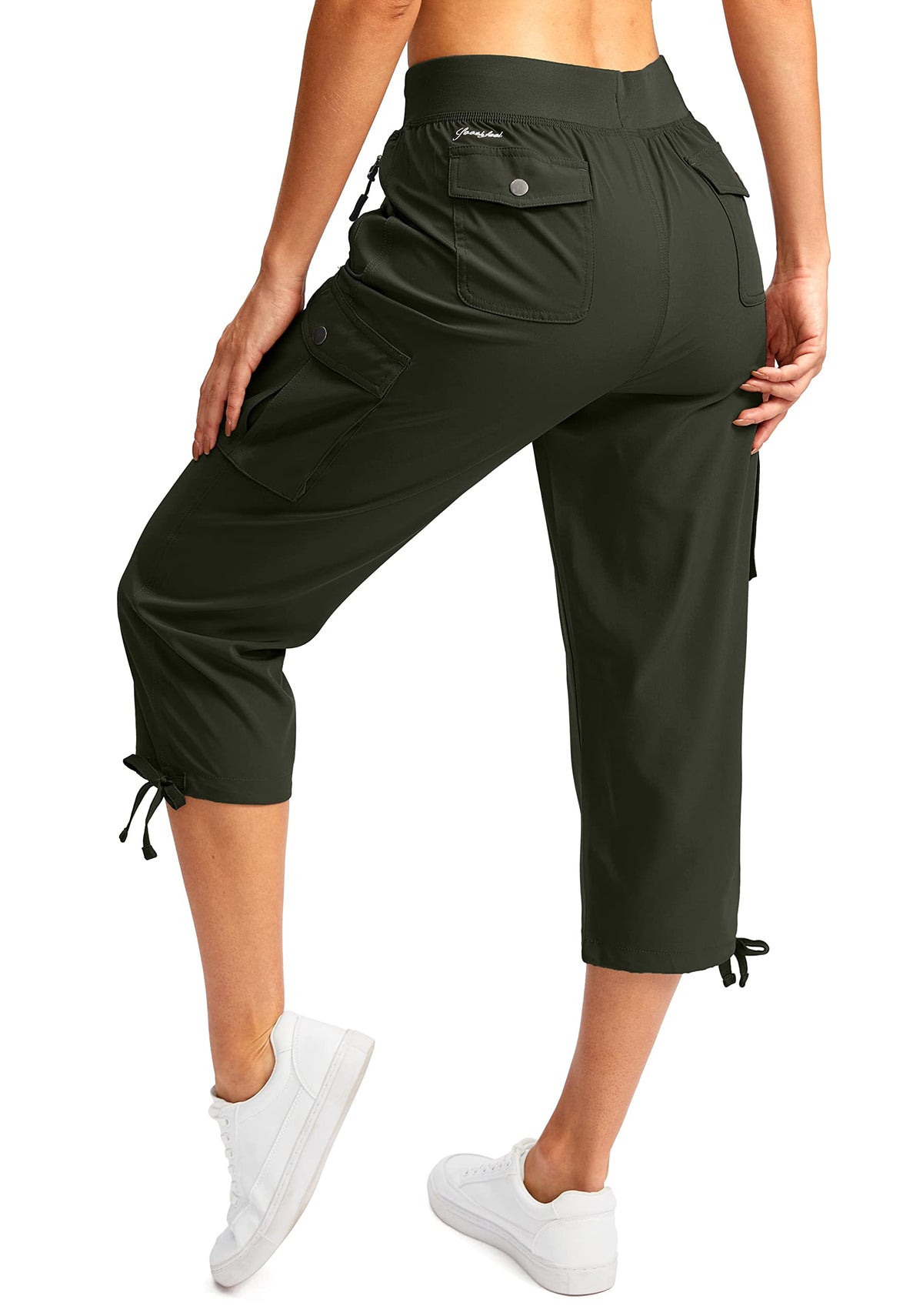 Soothfeel Women's Cargo Capris Pants with 6 Pockets Lightweight Quick Dry Travel Hiking Summer Pants for Women Casual (Army Green, 4XL)