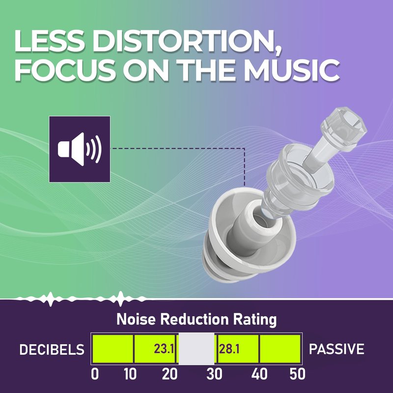 Pluggerz Enjoy Music Earplugs, Transparent, Skin-Friendly Material, Reusable Ear Plugs with Filter, 24-29 dB Noise Reduction Rating, Universal-Fit Hearing Protection for Concerts or Festivals, 1 Pair