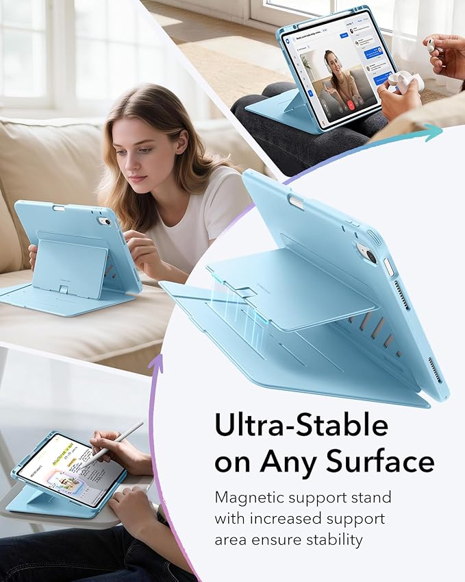 ESR for iPad Air 13 Inch Case M4/M3/M2 (2026/2025/2024), Vertical Stand Cover, Multi Stand Angles, Ultra-Stable Case with Pencil Holder, Flip Series, Light Blue