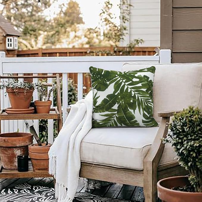 LVTXIII Set of 2 Patio Throw Pillows Waterproof 20"x20" Fade Resistant Outdoor Throw Pillows with Inserts, Fluffy Decorative Garden Toss Pillow Cushions for Home Patio Coach Sofa Use, Palms Green