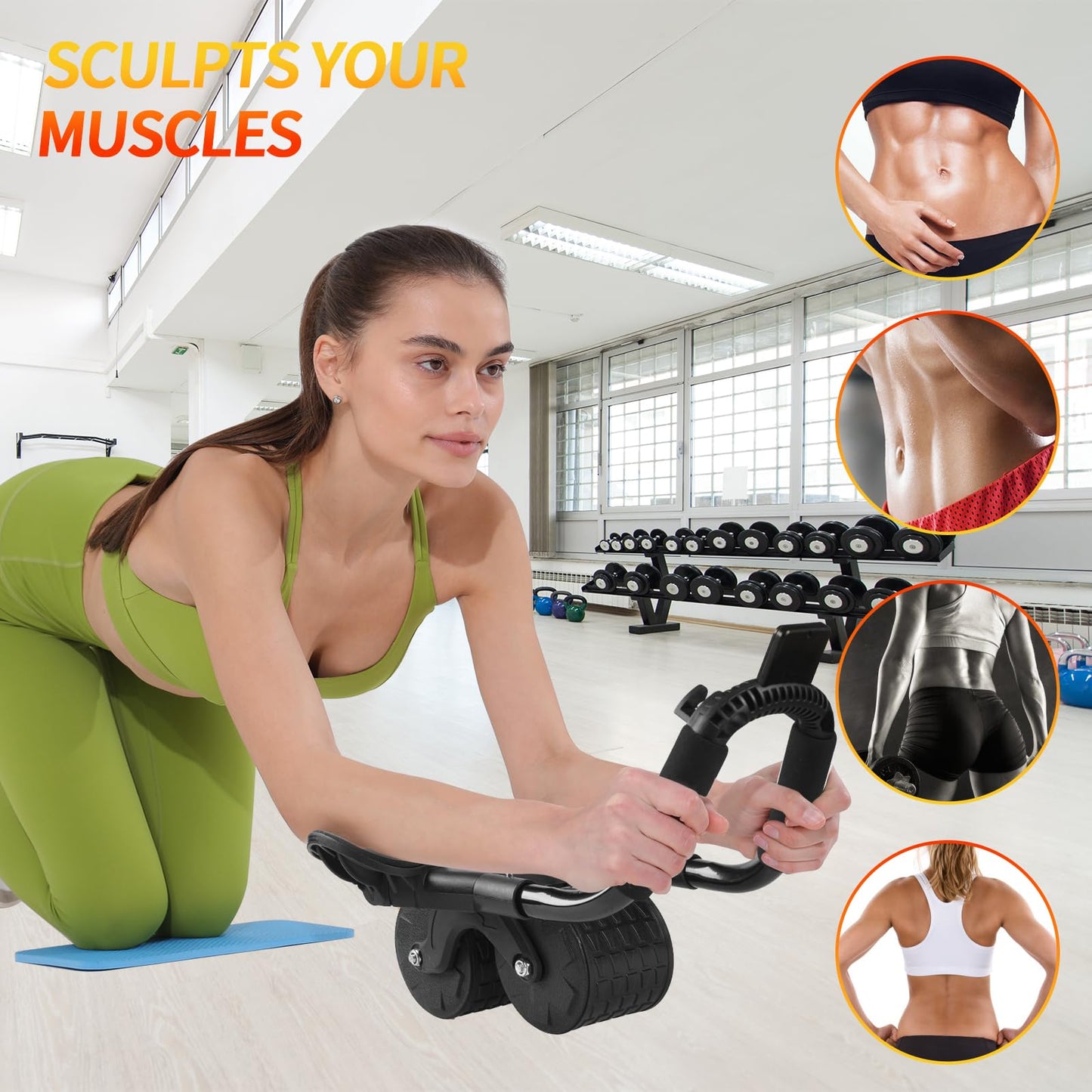 Tixahi Ab Roller Wheel，with Timer Automatic Rebound Abdominal Wheel，Elbow Support Abs Roller Wheel Core Exercise Equipment (Black)