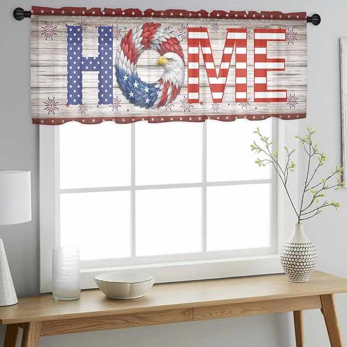 4th of July Sheer Valances for Windows 54"x18", Light Filtering Kitchen