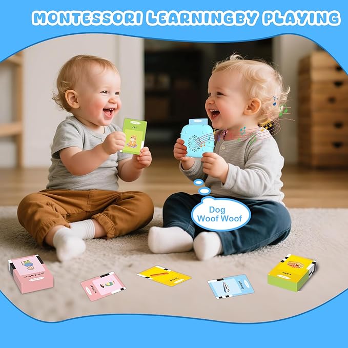 Toddler Talking Flash Cards for 1 2 3 4 5 Year Old Boys and Girls - Language Sensory Learning Device with 224 Sight Words - Montessori,Pocket Speech Therapy,Autism Toys,Christmas Birthday Gift - Blue