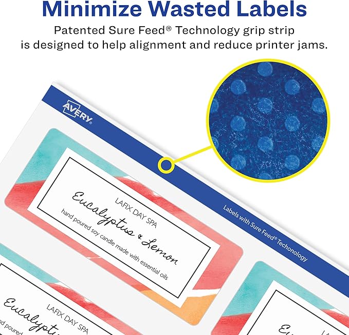 Avery Address Labels, Sure Feed and Easy Peel Technology, Glossy White Labels, 1" x 2-5/8", Permanent Adhesive, Laser/Inkjet, 300 Total (6525)
