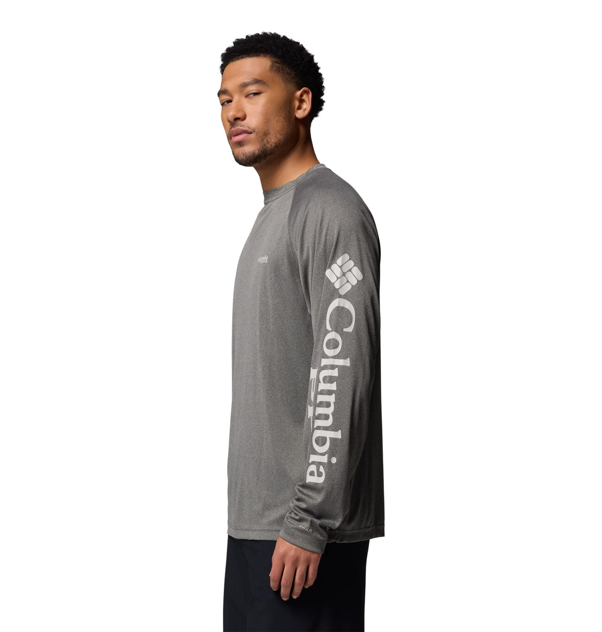 Columbia Men's PFG Terminal Tackle Long Sleeve Fishing Shirt, Charcoal Heather/Cool Grey Logo, Small