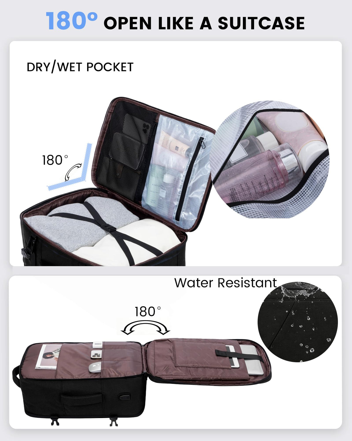 LOVEVOOK Carry on Travel Backpack, Large 40L for Men & Women Flight Approved with USB Charging Port&3 Packing Cubes, Large Suitcase Water Resistant Luggage Daypack Busi, Beige-Black