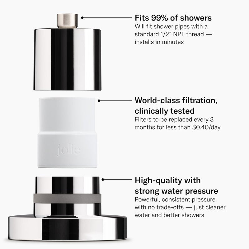 The Jolie Filtered SHOWERHEAD with Shower Water Filter System- High Pressure Showerhead, Hair and Skincare Accessory to Improve Beauty and Personal Care Routine (New Brushed Steel)