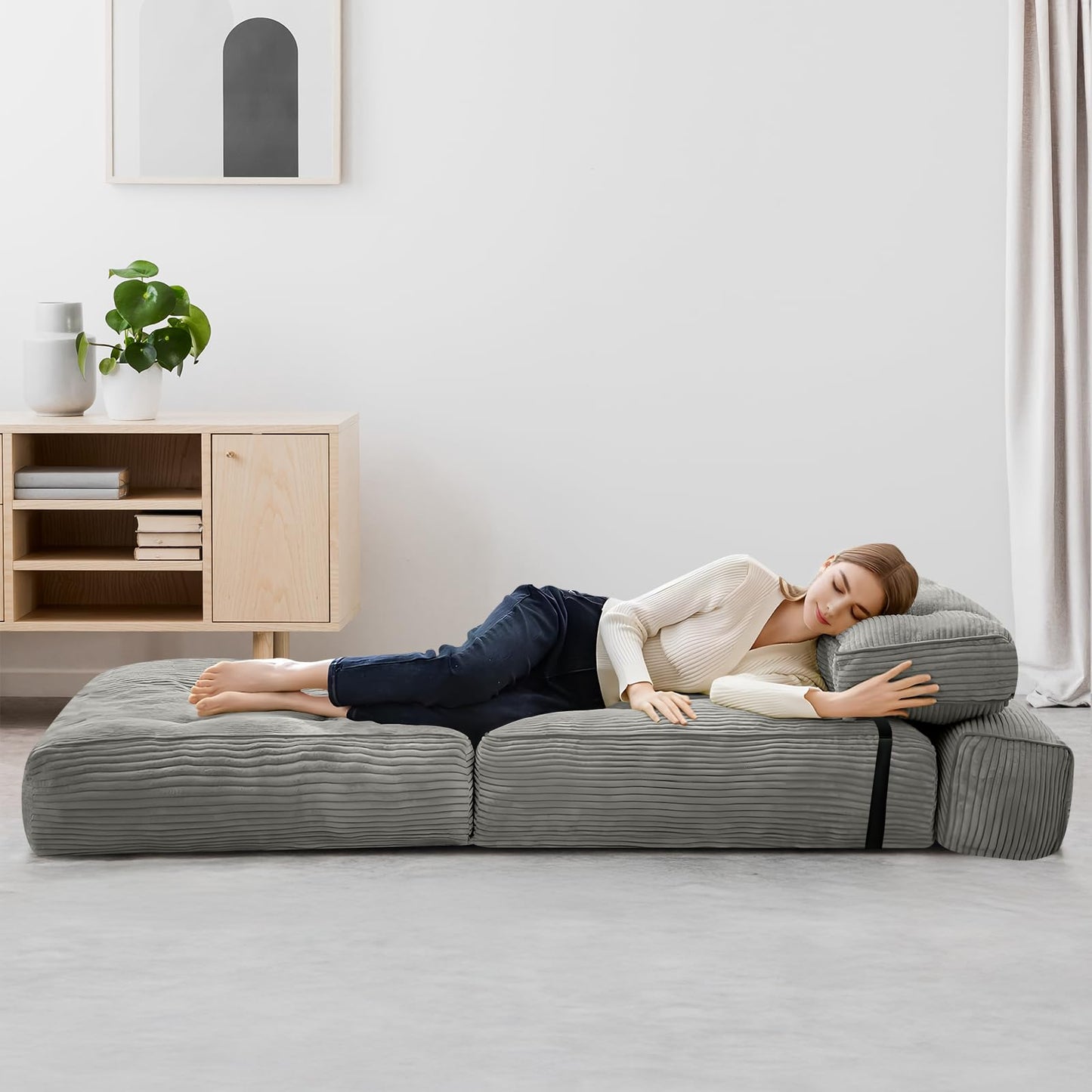 tantohom Folding Sofa Bed, Convertible Sleeper Chair with Pillow Foldable Mattress with Back Support,Space-Saving Sofa for Living Room,Bedroom (Gray)