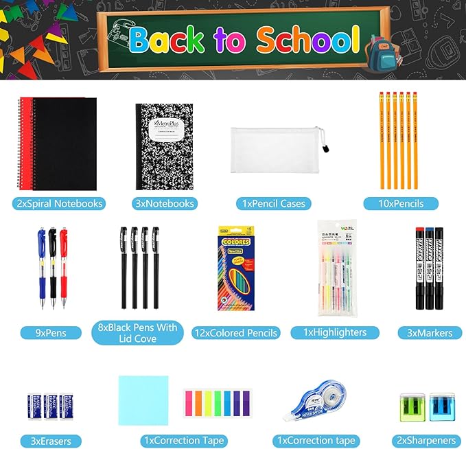 81 Pcs School Supply Kit with Backpack Back to School Supplies Bundle Bulk School Essentials for Elementary Middle High School Students Includes Folders Notebooks Pencils and More(Pink)