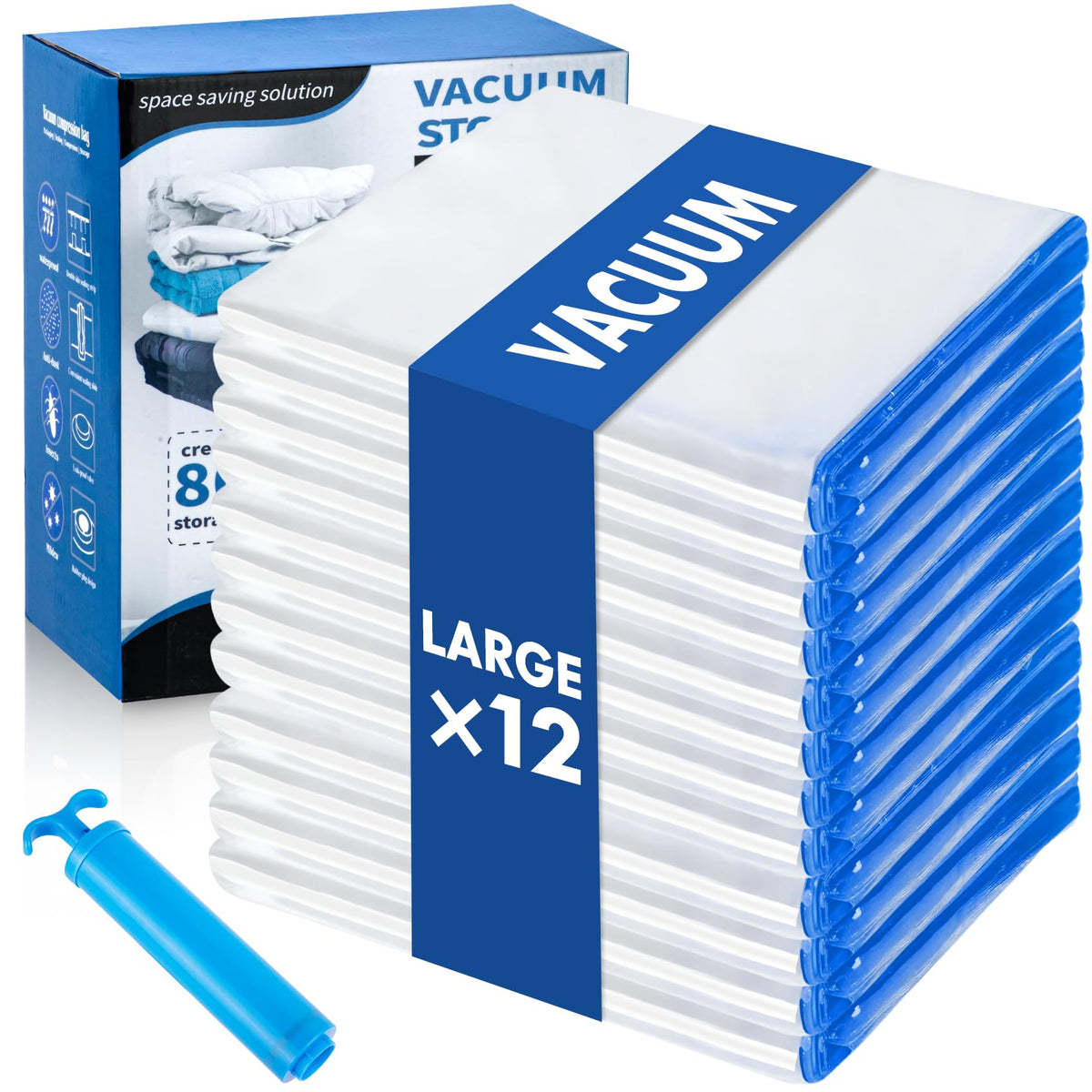 20 Pack Vacuum Storage Bags with Electric Pump, Compression Space Saver Vacuum Seal Bags 4 Jumbo/4 Large/4 Medium/4 Small/4 Roll Up Bags for Clothing Travel Comforters Blankets Pillows Bedding Duvets