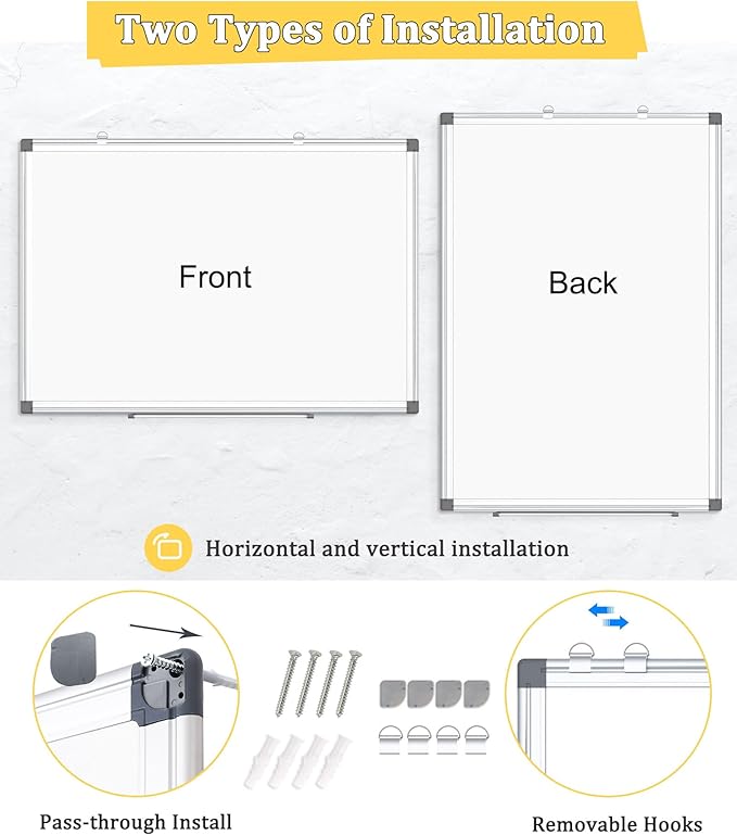 Double-Sided Magnetic Whiteboard, 30" x 20" Dry Erase Board, Aluminum Frame White Board for Wall, Hanging Mounting White Board Dry Erase Marker Board with 4 Markers, 1 Pen Tray
