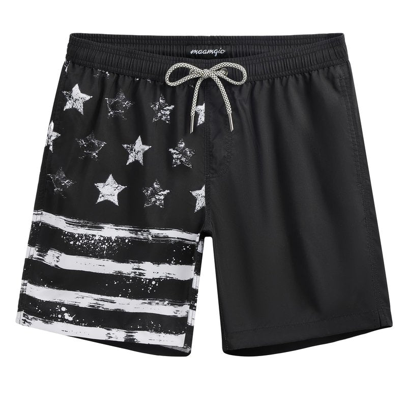 maamgic Mens Swim Trunks Quick Dry Swim Shorts with Mesh Lining Funny Swimwear Bathing Suits 7inch Left American Flag X-Small