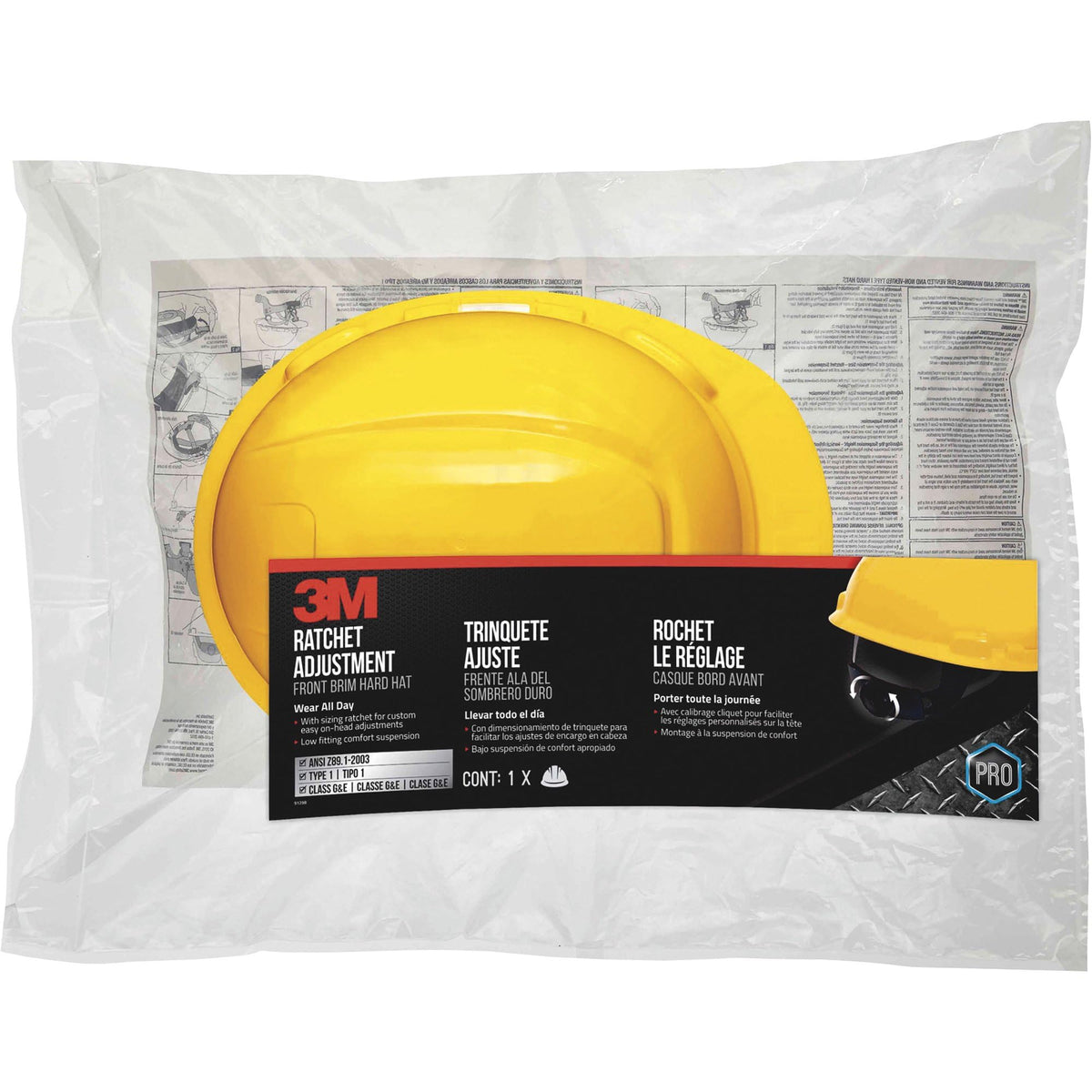 3M Non-Vented Hard Hat with Ratchet Adjustment, Medium, Yellow