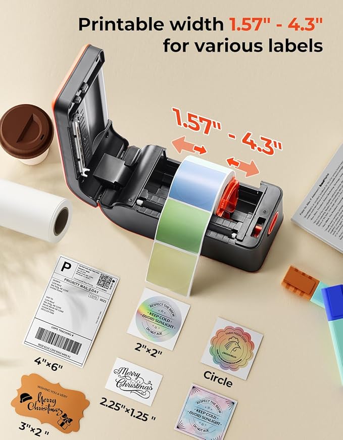 MUNBYN MC240 Bluetooth Thermal Label Printer with Battery, Built-in Paper Bin, Portable Wireless 4×6 Shipping Label Printer, Compatible with iOS, Android, Windows, Mac, Works for Small Business