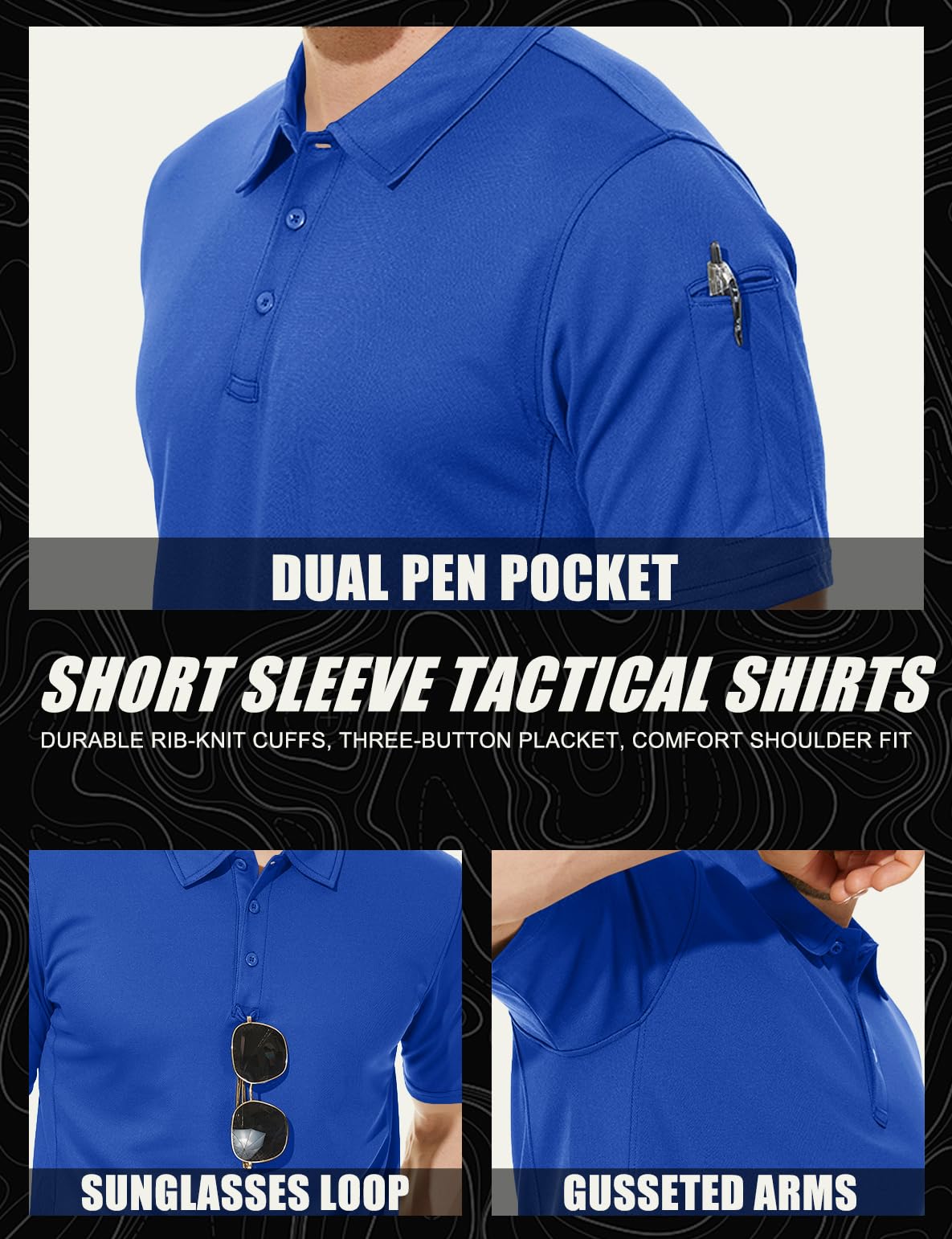 MAGCOMSEN Work Polo Shirts for Men Golf T-Shirts Quick Dry Shirts Summer Shirts Golf Polo Shirts for Men Blue L