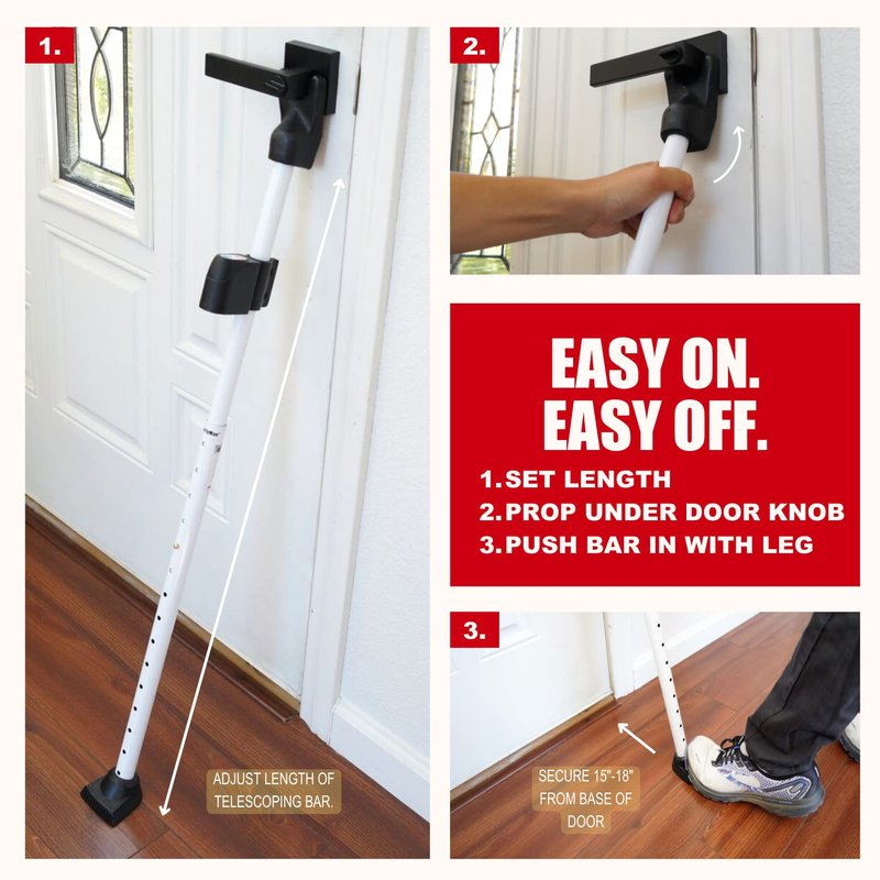 Securityman Door Security Bar with Alarm | Sliding Door Security | Door Stopper (120 dB Extra Loud Alarm) Enjoy Peace of Mind with Durable, Heavy Duty Door Jammer Door Stop Alarm Stick Inside