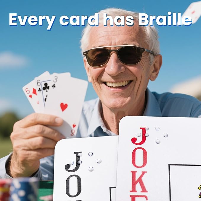 Braille Playing Cards,Large Print Tactile Poker Cards for Blind People, Braille Poker with Large Print & Raised Dots for Seniors & Visually Impaired