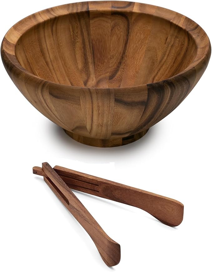 Ironwood Gourmet Acacia Wood Salinas Extra Large Salad Bowl and Spring Salad Tongs Set
