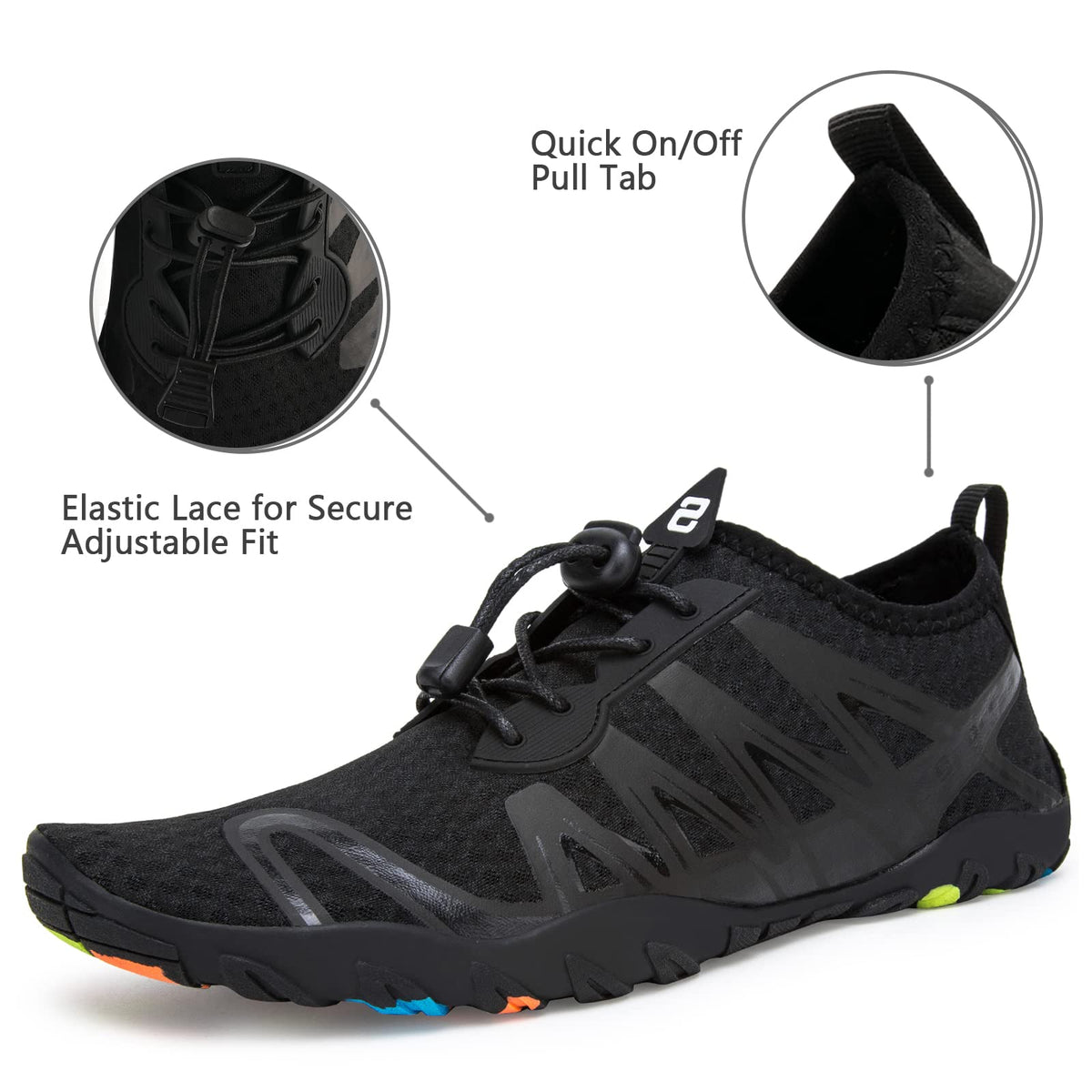 WateLves Water Shoes Mens Womens Barefoot Beach Swim Shoes Quick-Dry Aqua Socks Pool Shoes for Surf Yoga Water Aerobics (All Black, 42)