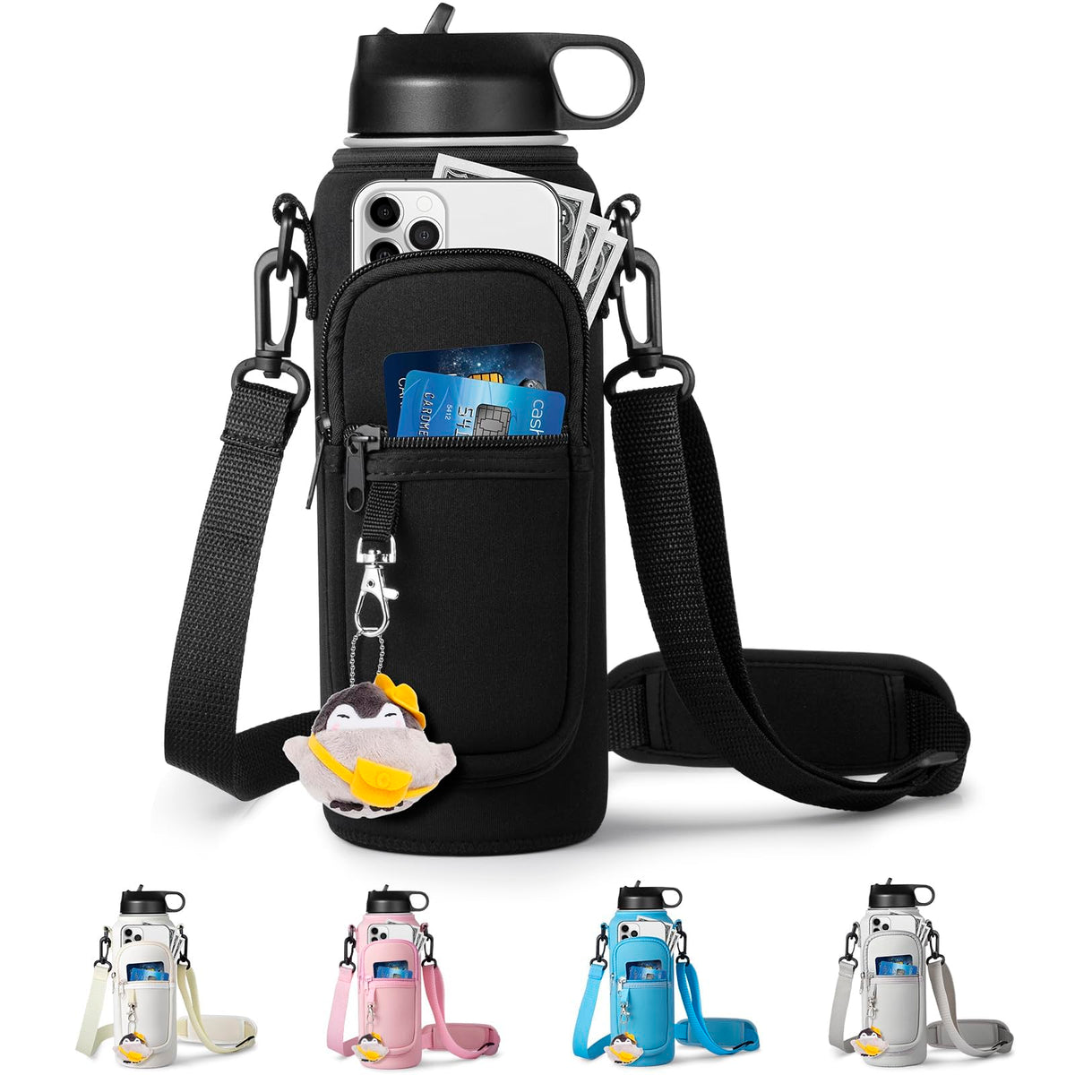 RRegeny Water Bottle Holder with Strap for Hydroflask 32oz 40oz, Carrier Sling Bag with Phone Pocket Water Bottle Sleeve for Men Women Hiking Camping Travelling
