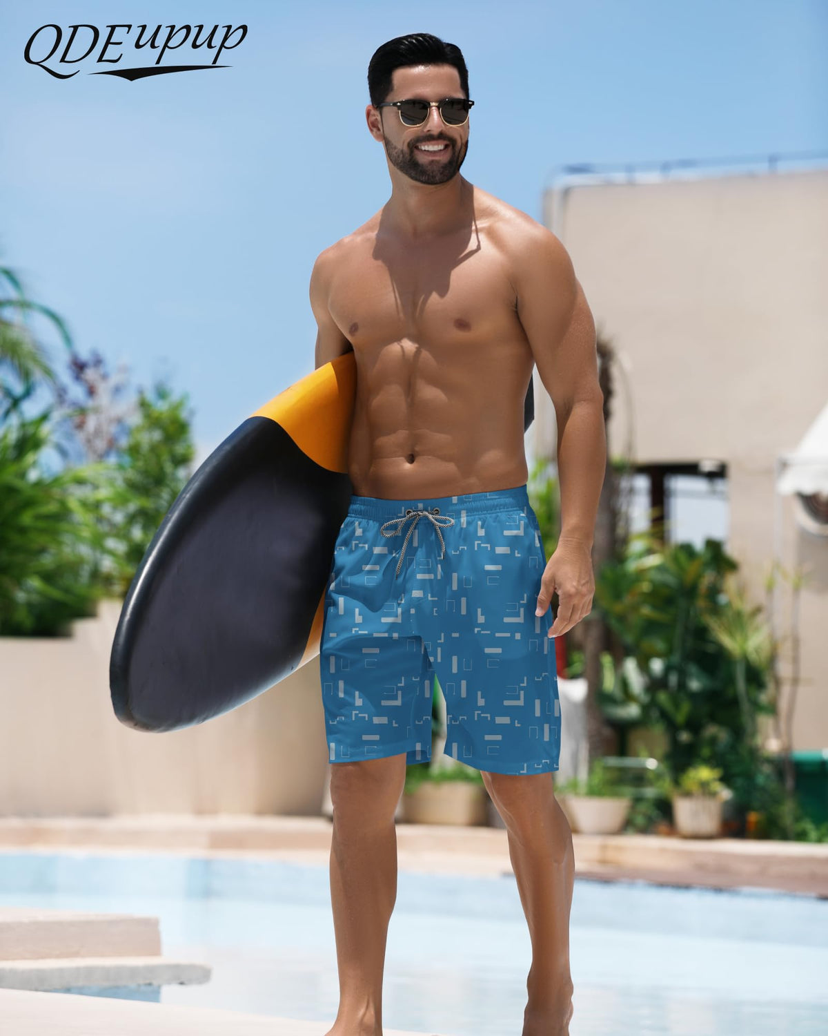 QDEupup Men's Swim Trunks Board Shorts Bathing Suit Swimwear Mesh Lining Quick Dry Beach Shorts Q497 Blue L