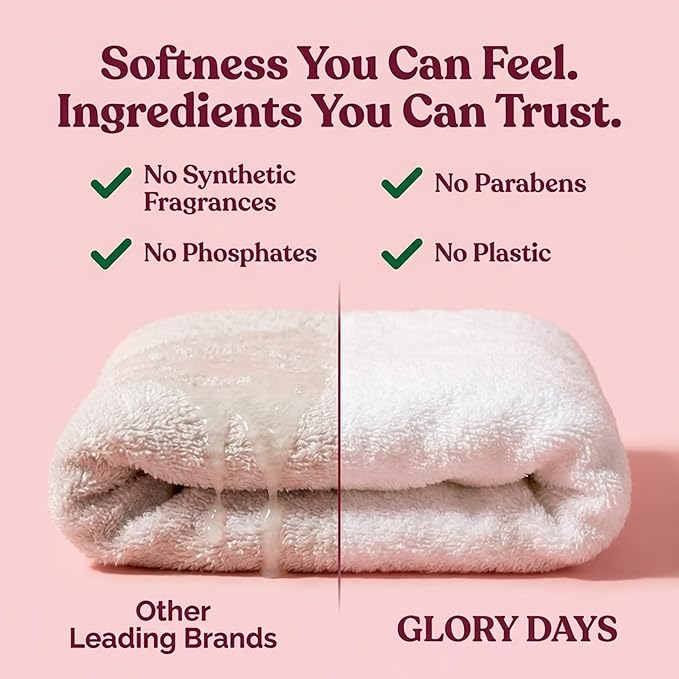 Glory Days Fabric Softener Sheets for Washer — Replaces Liquid Softener, Hypoallergenic, Fragrance Free, Sensitive Skin Safe, Plastic-Free, 60 Loads