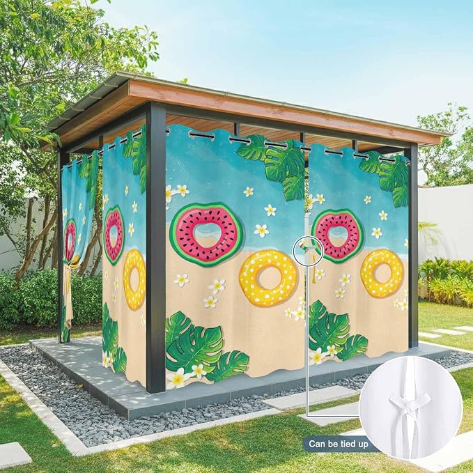 Summer Outdoor Curtains for Patio Plumeria Swimming Circles Ocean Beach