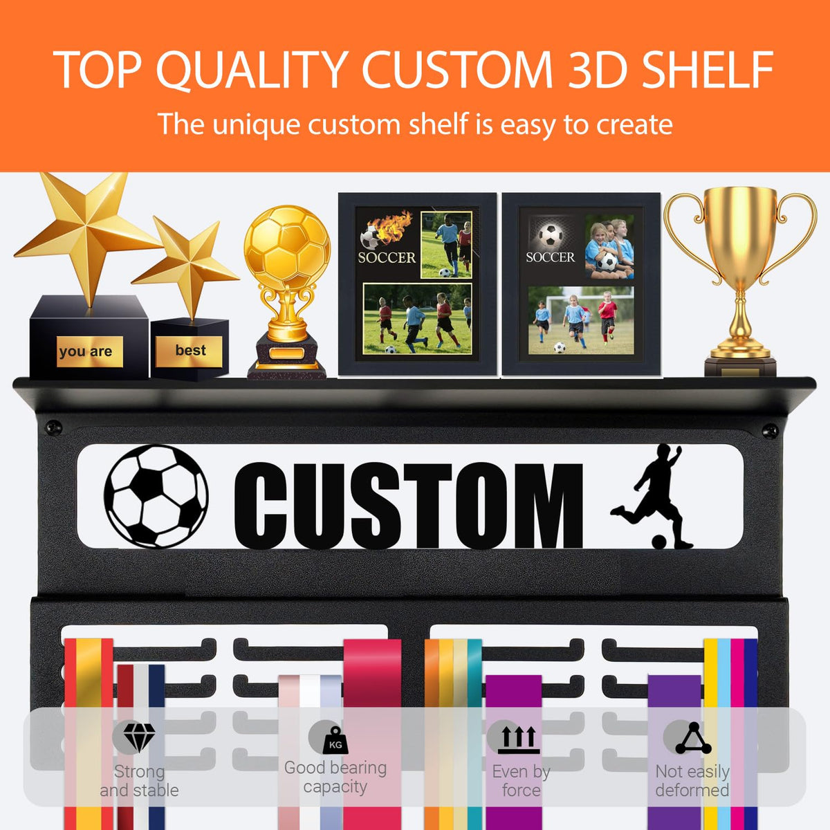 Lapetale Fashion Personalized Medal Holder with Name Display Rack for Awards Ribbons - Metal Custom Sports Race Plaques Hanger for Wall Mount Hold Up 60 Medal Hanger Display for Athlete Boy Girl Kid