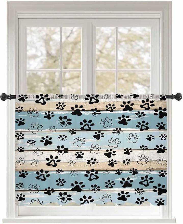 Sheer Curtains 54 Inch Length, Vintage Farmhouse Country Wood Grain Privacy
