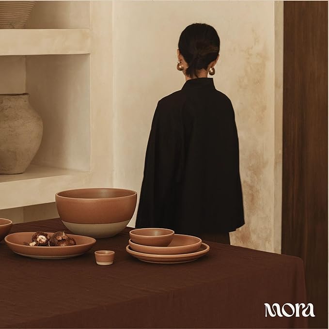 MORA Mega and Giant Bowls Set of 2, 5.5 and 3.5 Qt Ceramic Pottery Mixing Bowls - Microwave and Dishwasher Safe - Terracotta & Peppercorn
