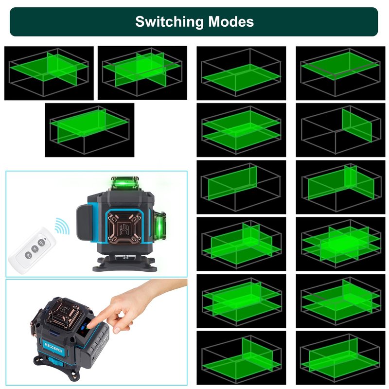 KEZERS Laser Level Set with Receiver,4 x360 Self Leveling Laser Level with Tripod and Grade Rod for Construction,Home Renovation,Hanging Pictures,2 Batteries,Remote Control,Touch Screen